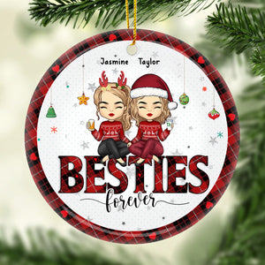 Besties By Heart - Ornement personnalisé Bestie - Forme ronde en céramique - Cadeau de Noël pour meilleures amies, meilleures amies, sœurs