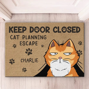 Veuillez garder la porte fermée, les chats planifient une évasion - Tapis décoratif personnalisé pour chat - Cadeau de pendaison de crémaillère pour les amoureux des animaux, les propriétaires d'animaux