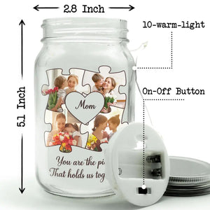Photo personnalisée « Tenez-nous ensemble » - Lampe de pot Mason personnalisée pour la famille - Fête des Mères, cadeau pour grand-mère