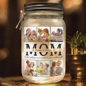 Pour nous, tu es le monde - Lampe personnalisée en pot Mason pour famille - Cadeau pour maman, papa, grand-mère