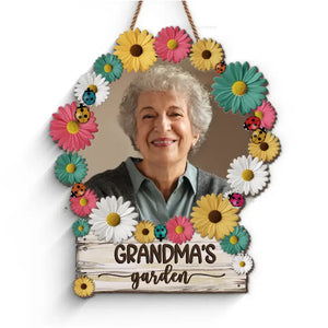Photo personnalisée du jardin de grand-mère - Panneau en bois personnalisé pour décoration d'intérieur - Cadeau de pendaison de crémaillère pour maman et grand-mère