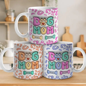 Tasse personnalisée avec motif chien « Mama Eat Drink And Be Merry » en 3D avec effet gonflable – Cadeau pour les propriétaires et les amoureux des animaux