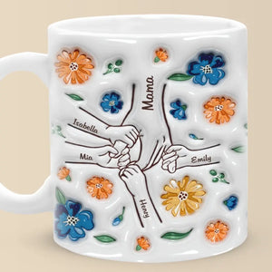 Tiens-moi la main, tiens mon cœur ! Mug personnalisé en 3D avec effet gonflé, idéal pour la fête des mères ou la fête des grands-mères.