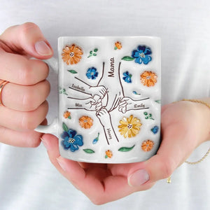 Tiens-moi la main, tiens mon cœur ! Mug personnalisé en 3D avec effet gonflé, idéal pour la fête des mères ou la fête des grands-mères.