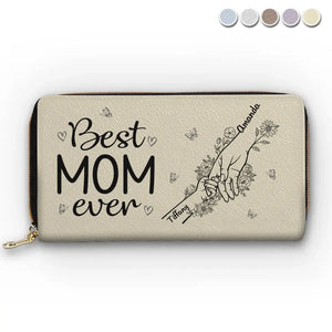Nous avons la meilleure maman du monde - Portefeuille long en cuir personnalisé pour la famille - Cadeau pour la fête des mères, maman, grand-mère