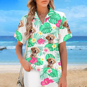 T-shirt hawaïen unisexe personnalisé avec photo « C'est l'été » pour chien et chat, motif tropical, idéal pour les vacances d'été et les amoureux des animaux.