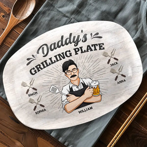 Papa fait un barbecue, alors on ferait mieux de prendre du recul - Plateau personnalisé familial - Fête des pères, cadeau pour papa, grand-père