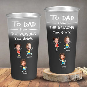 Photo personnalisée « Notre enfant pourrait être la raison pour laquelle vous buvez » - Tasse personnalisée en aluminium à couleur changeante pour la famille - Fête des pères, cadeau pour papa, grand-père