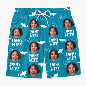 Short de plage hawaïen personnalisé avec photo « Seas The Day » - Cadeau amusant pour les vacances d'été ou les anniversaires de votre mari