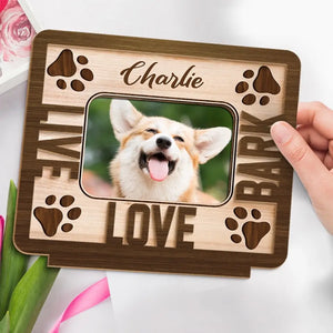 Custom Photo Happiness Is A Warm Puppy - Dog & Cat Personalized Custom Shaped 2-Layered Wooden Plaque With Flat Stand - House Warming Gift For Pet Owners, Pet Lovers
