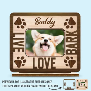 Custom Photo Happiness Is A Warm Puppy - Dog & Cat Personalized Custom Shaped 2-Layered Wooden Plaque With Flat Stand - House Warming Gift For Pet Owners, Pet Lovers