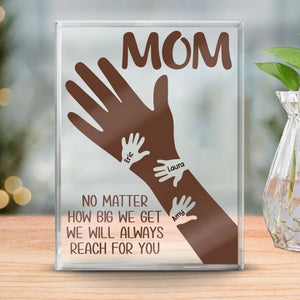 Ta main tient nos petits cœurs - Plaque rectangulaire personnalisée en acrylique pour famille - Cadeau pour maman, grand-mère