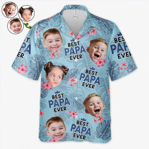 T-shirt hawaïen unisexe personnalisé avec photo « Meilleur papa de tous les temps » - Cadeau idéal pour les vacances d'été, les papas et les grands-pères