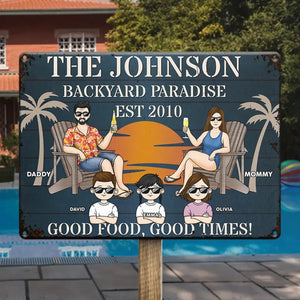 Bonne nourriture, bons moments - Plaque en métal personnalisée pour la décoration intérieure de la famille - Cadeau de pendaison de crémaillère pour les membres de la famille