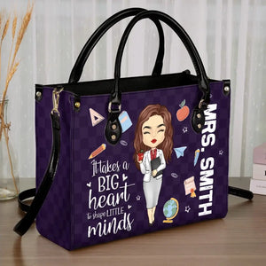 Enseigner, c'est travailler avec le cœur - Sac à main en cuir personnalisé pour enseignant - Cadeau pour enseignant