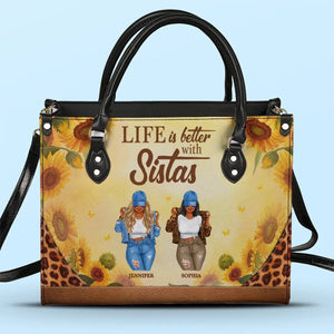 La vie est meilleure avec des sœurs - Sac à main en cuir personnalisé pour meilleure amie - Cadeau pour meilleures amies, meilleures amies, sœurs