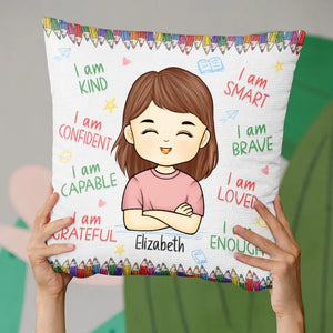 Restez calme et bienvenue à l'école - Oreiller personnalisé - Cadeau pour enfant, cadeau de rentrée scolaire