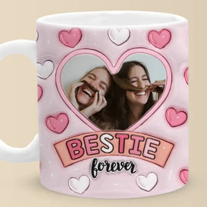 Tasse personnalisée avec photo « Les amis sont la famille que vous choisissez » - Mug personnalisé avec effet gonflé 3D - Cadeau pour les meilleures amies, les meilleures amies et les sœurs