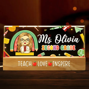 Enseigner, aimer, inspirer – Veilleuse LED 3D personnalisée en acrylique avec lettres pour enseignant – Cadeau pour enseignant