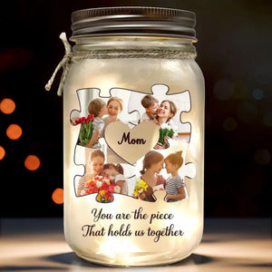 Photo personnalisée « Tenez-nous ensemble » - Lampe de pot Mason personnalisée pour la famille - Fête des Mères, cadeau pour grand-mère