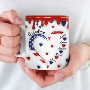 Le cœur de grand-mère déborde d'amour sans limites - Mug personnalisé imprimé effet gonflé 3D pour la famille - Cadeau pour maman, grand-mère