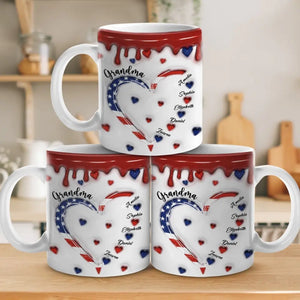 Le cœur de grand-mère déborde d'amour sans limites - Mug personnalisé imprimé effet gonflé 3D pour la famille - Cadeau pour maman, grand-mère