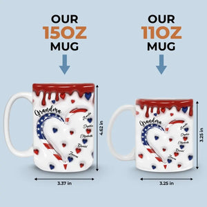 Le cœur de grand-mère déborde d'amour sans limites - Mug personnalisé imprimé effet gonflé 3D pour la famille - Cadeau pour maman, grand-mère