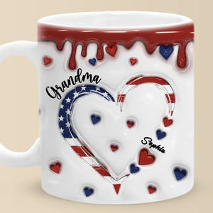 Le cœur de grand-mère déborde d'amour sans limites - Mug personnalisé imprimé effet gonflé 3D pour la famille - Cadeau pour maman, grand-mère