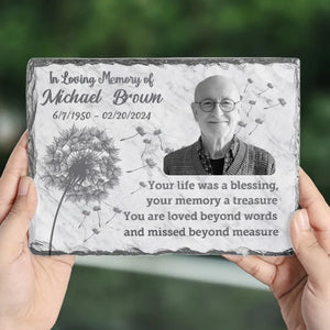 Photo personnalisée « Votre vie a été une bénédiction » – Pierre commémorative rectangulaire personnalisée avec support – Cadeau de condoléances pour les membres de la famille