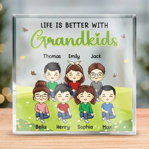 La vie est meilleure avec ses petits-enfants - Plaque acrylique carrée personnalisée pour la famille - Cadeau pour petits-enfants