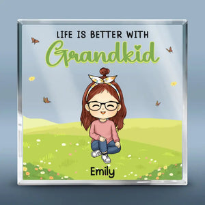 La vie est meilleure avec ses petits-enfants - Plaque acrylique carrée personnalisée pour la famille - Cadeau pour petits-enfants