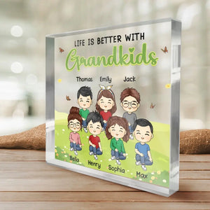 La vie est meilleure avec ses petits-enfants - Plaque acrylique carrée personnalisée pour la famille - Cadeau pour petits-enfants