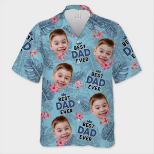 T-shirt hawaïen unisexe personnalisé avec photo « Meilleur papa de tous les temps » - Cadeau idéal pour les vacances d'été, les papas et les grands-pères