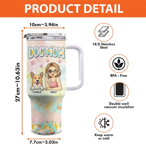 Gobelet personnalisé en acier inoxydable avec poignée « Feline Fine With My Furry Friend » pour chien et chat, 1 134 ml, cadeau pour propriétaires et amoureux des animaux