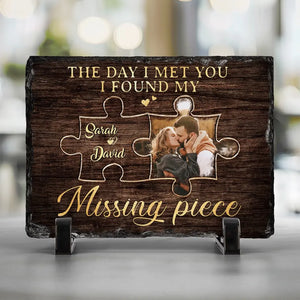 Photo personnalisée « J'ai trouvé la pièce manquante » – Pierre rectangulaire personnalisée avec support pour couple – Cadeau pour mari et femme, anniversaire