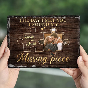Photo personnalisée « J'ai trouvé la pièce manquante » – Pierre rectangulaire personnalisée avec support pour couple – Cadeau pour mari et femme, anniversaire