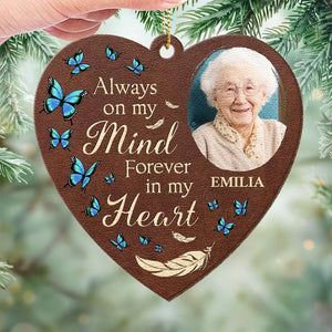 Photo personnalisée pour toujours dans nos cœurs - Ornement commémoratif personnalisé en cuir - Cadeau de Noël, cadeau de condoléances pour les membres de la famille