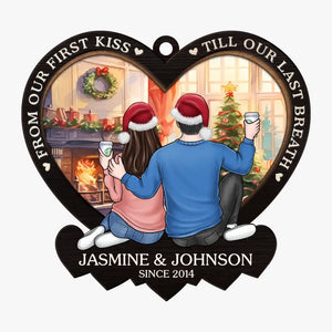 Deux cœurs qui n'en font qu'un, s'épanouissant dans un amour éternel - Ornement personnalisé pour couple - Forme en bois personnalisée - Cadeau de Noël pour mari et femme, anniversaire
