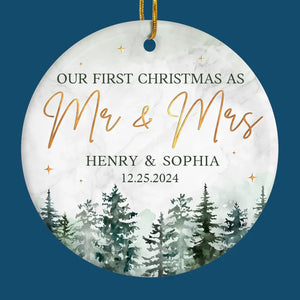 Décoration personnalisée pour couple marié - Premier Noël - Forme ronde en céramique - Cadeau de Noël pour mari et femme, anniversaire, premier Noël