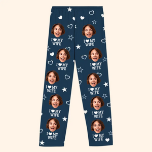 Photo personnalisée « J'aime ma femme » - Pyjama personnalisé pour couple - Cadeau de Noël pour mari et femme, anniversaire