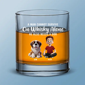 Un homme ne peut pas survivre avec seulement du whisky ! Verre à whisky personnalisé avec chien ! Cadeau pour les propriétaires et les amoureux des animaux.