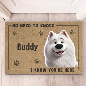 Pas besoin de frapper, mon chien m'a déjà dit que tu étais là - Tapis décoratif personnalisé pour chien - Cadeau de pendaison de crémaillère pour les propriétaires d'animaux et les amoureux des animaux