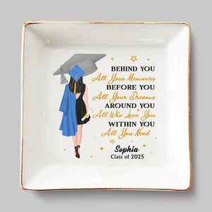 Commencé par un rêve, terminé par un chapeau - Plat à bijoux personnalisé pour la famille - Cadeau de remise de diplôme pour les membres de la famille, les frères et sœurs, les frères, les sœurs et les meilleurs amis