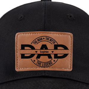 Father First Always Hero - Family Personalized Custom Leather Patch Hat - Father's Day, Gift For Dad, Grandpa