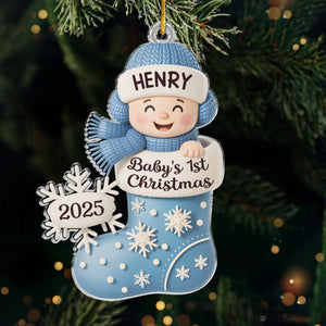 Custom Acrylic Ornament - Personalized Christmas Baby Shower, Gender Reveal Gifts For New Moms, New Dads, New Parents - Little Bundle, Big Holiday Sparkle
