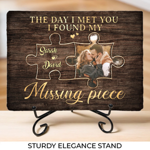 Photo personnalisée « J'ai trouvé la pièce manquante » – Pierre rectangulaire personnalisée avec support pour couple – Cadeau pour mari et femme, anniversaire