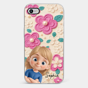 Coque de téléphone transparente personnalisée avec effet gonflé en 3D – Cadeaux d'anniversaire personnalisés pour maman et grand-mère – Fleurs et petits visages précieux
