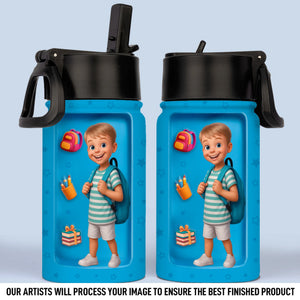 Sac à dos, gourde et sac à lunch personnalisés pour enfants avec photo – Cadeaux de rentrée scolaire personnalisés pour enfants – Hydratez-vous pour apprendre et jouer