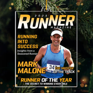 Custom Photo Magazine Acrylic Ornament - Personalized Birthday Running Gifts For Running Lovers, Sports Fans, Sports Lovers - Hustle For Greatness