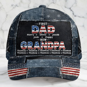 Custom Hat, All Over Print Classic Cap - Personalized Father's Day Birthday Gifts For Dad, Grandpa - First A Dad, Now A Blessed Grandpa